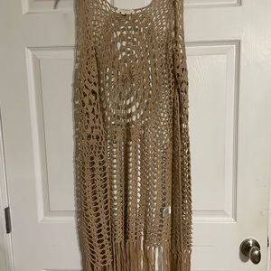 Umgee large crocheted vest with fringe.